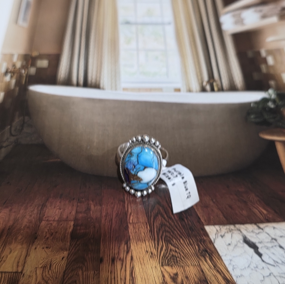 Turquoise Dahia In Sterling Silver Women's Ring~ Size 9 - Picture 9 of 12